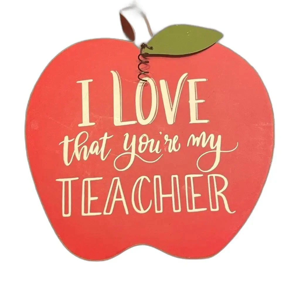 Designs by Kathy Apple Wall Plaque Teacher Red Wood Sign‎ Decor Farmhouse Gifts